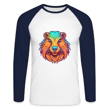 Castor coloré aquarelle dessin animé Kawaii Animal - T-shirt baseball manches longues Homme - blanc/marine - Devant - Nik (191cm)