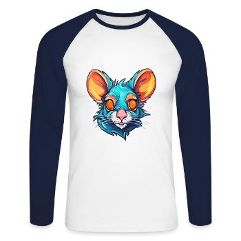 Rat Colorful Watercolor Cartoon Kawaii Animal - Unisex Long Sleeve Baseball T-Shirt - white/navy - Front - Nik (191cm)