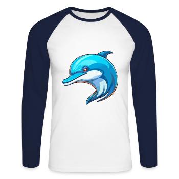 Delfin buntes Aquarell Cartoon Kawaii Tier - Unisex Baseballshirt langarm - Weiß/Navy - Vorne - Nik (191cm)