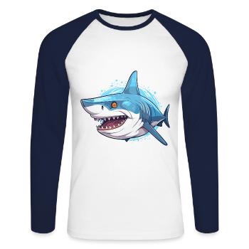 Requin Aquarelle Colorée Dessin Animé Kawaii Animal - T-shirt baseball manches longues Homme - blanc/marine - Devant - Nik (191cm)
