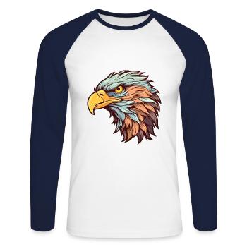 Aigle Aquarelle Colorée Dessin Animé Kawaii Animal - T-shirt baseball manches longues Homme - blanc/marine - Devant - Nik (191cm)