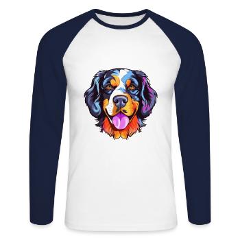 Dog Colorful Watercolor Cartoon Kawaii Animal - Unisex Long Sleeve Baseball T-Shirt - white/navy - Front - Nik (191cm)