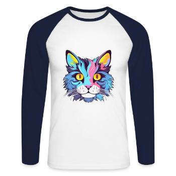 Katze buntes Aquarell Cartoon Kawaii Tier - Unisex Baseballshirt langarm - Weiß/Navy - Vorne - Nik (191cm)