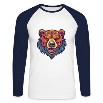 Ours Aquarelle Colorée Dessin Animé Kawaii Animal - T-shirt baseball manches longues Homme - blanc/marine - Devant - Nik (191cm)