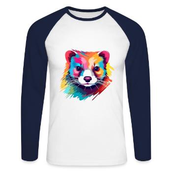Ferret Colorful Watercolor Cartoon Kawaii Animal - Unisex Long Sleeve Baseball T-Shirt - white/navy - Front - Nik (191cm)