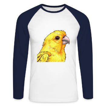 Canari Aquarelle Colorée Dessin Animé Kawaii Animal - T-shirt baseball manches longues Homme - blanc/marine - Devant - Nik (191cm)