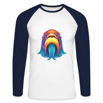 Morse aquarelle colorée dessin animé Kawaii Animal - T-shirt baseball manches longues Homme - blanc/marine - Devant - Nik (191cm)