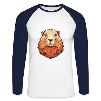 Murmeltier buntes Aquarell Cartoon Kawaii Tier - Unisex Baseballshirt langarm - Weiß/Navy - Vorne - Nik (191cm)