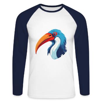 Ibis Colorful Watercolor Cartoon Kawaii Animal - Unisex Long Sleeve Baseball T-Shirt - white/navy - Front - Nik (191cm)