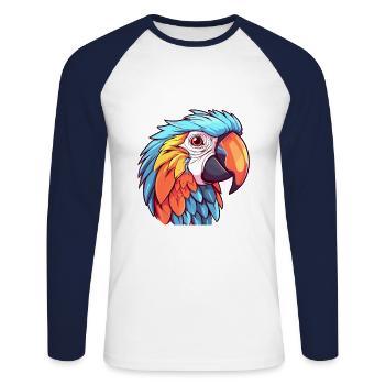 Parrot Colorful Watercolor Cartoon Kawaii Animal - Unisex Long Sleeve Baseball T-Shirt - white/navy - Front - Nik (191cm)