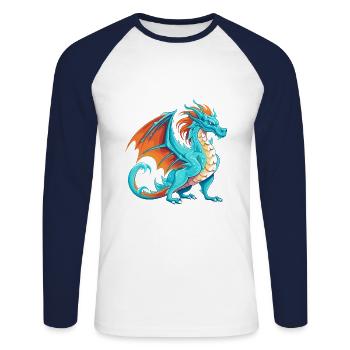 Drache Buntes Aquarell Cartoon Kawaii Tier - Unisex Baseballshirt langarm - Weiß/Navy - Vorne - Nik (191cm)