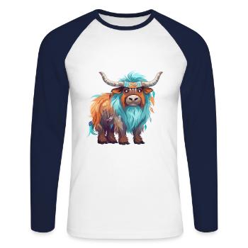 Yak Colorful Watercolor Cartoon Kawaii Animal - Unisex Long Sleeve Baseball T-Shirt - white/navy - Front - Nik (191cm)