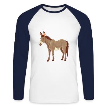 Esel buntes Aquarell Cartoon Kawaii Tier - Unisex Baseballshirt langarm - Weiß/Navy - Vorne - Nik (191cm)