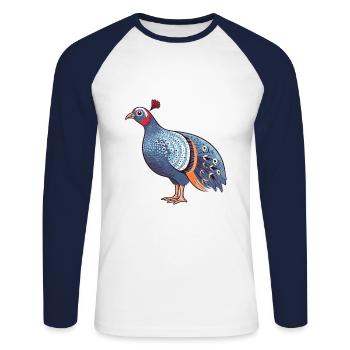 Pintade colorée aquarelle dessin animé Kawaii Ani - T-shirt baseball manches longues Homme - blanc/marine - Devant - Nik (191cm)