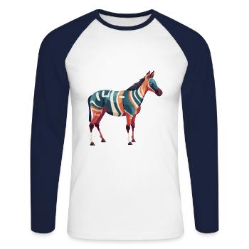 Okapi Colorful Watercolor Cartoon Kawaii Animal - Unisex Long Sleeve Baseball T-Shirt - white/navy - Front - Nik (191cm)