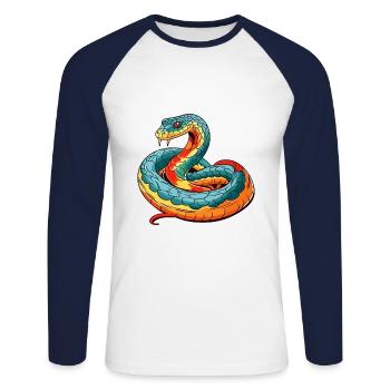Cobra Aquarelle Colorée Dessin Animé Kawaii Animal - T-shirt baseball manches longues Homme - blanc/marine - Devant - Nik (191cm)