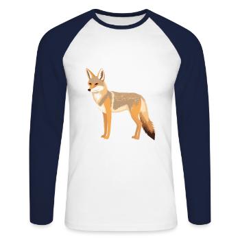 Coyote Colorful Watercolor Cartoon Kawaii Animal - Unisex Long Sleeve Baseball T-Shirt - white/navy - Front - Nik (191cm)