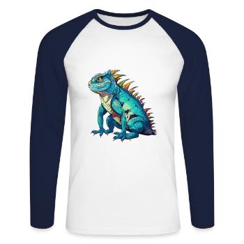 Basilisk Buntes Aquarell Cartoon Kawaii Tier - Unisex Baseballshirt langarm - Weiß/Navy - Vorne - Nik (191cm)