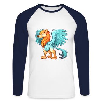 Griffon Aquarelle Colorée Dessin Animé Kawaii Animal - T-shirt baseball manches longues Homme - blanc/marine - Devant - Nik (191cm)