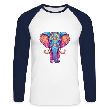 Elephant Colorful Watercolor Cartoon Kawaii Animal - Unisex Long Sleeve Baseball T-Shirt - white/navy - Front - Nik (191cm)
