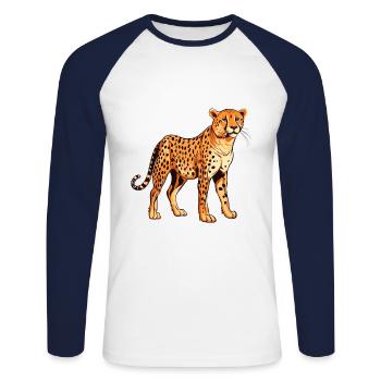 Gepard buntes Aquarell Cartoon Kawaii Tier - Unisex Baseballshirt langarm - Weiß/Navy - Vorne - Nik (191cm)