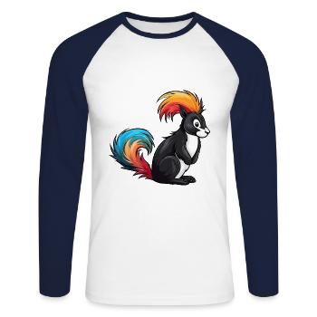 Skunk Aquarelle Colorée Dessin Animé Kawaii Animal - T-shirt baseball manches longues Homme - blanc/marine - Devant - Nik (191cm)