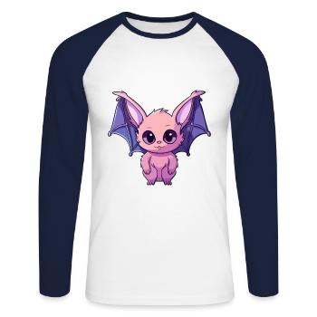 Fledermaus buntes Aquarell Cartoon Kawaii Tier - Unisex Baseballshirt langarm - Weiß/Navy - Vorne - Nik (191cm)