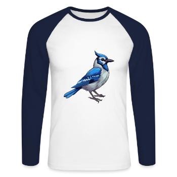 Blue Jay Colorful Watercolor Cartoon Kawaii Animal - Unisex Long Sleeve Baseball T-Shirt - white/navy - Front - Nik (191cm)