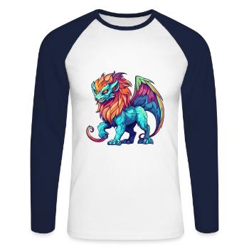 Manticore Bunte Aquarell-Karikatur Kawaii Anima - Unisex Baseballshirt langarm - Weiß/Navy - Vorne - Nik (191cm)