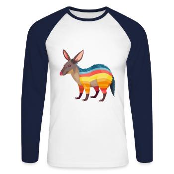 Aardvark Aquarelle Colorée Dessin Animé Kawaii Animal - T-shirt baseball manches longues Homme - blanc/marine - Devant - Nik (191cm)
