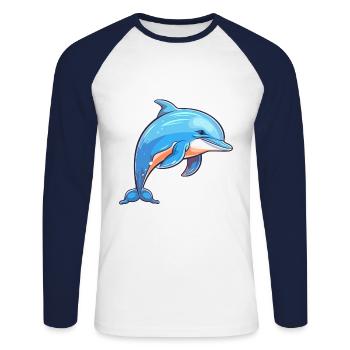 Delfin buntes Aquarell Cartoon Kawaii Tier - Unisex Baseballshirt langarm - Weiß/Navy - Vorne - Nik (191cm)