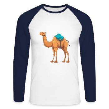 Camel Colorful Watercolor Cartoon Kawaii Animal - Unisex Long Sleeve Baseball T-Shirt - white/navy - Front - Nik (191cm)