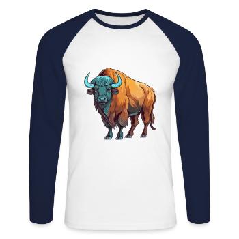 Buffalo Colorful Watercolor Cartoon Kawaii Animal - Unisex Long Sleeve Baseball T-Shirt - white/navy - Front - Nik (191cm)