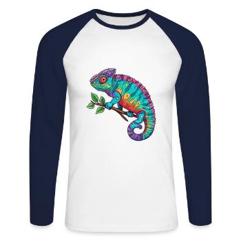 Chamäleon Bunte Aquarell-Karikatur Kawaii Anima - Unisex Baseballshirt langarm - Weiß/Navy - Vorne - Nik (191cm)