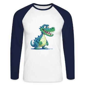 Krokodil bunte Aquarell-Karikatur Kawaii Anima - Unisex Baseballshirt langarm - Weiß/Navy - Vorne - Nik (191cm)