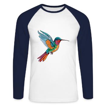 Hummingbird Colorful Watercolor Cartoon Kawaii Ani - Unisex Long Sleeve Baseball T-Shirt - white/navy - Front - Nik (191cm)