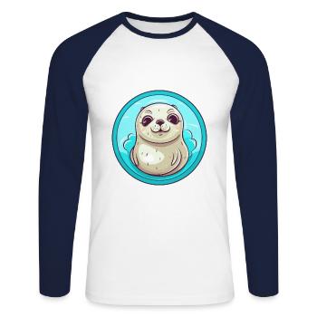 Seal Colorful Watercolor Cartoon Kawaii Animal - Unisex Long Sleeve Baseball T-Shirt - white/navy - Front - Nik (191cm)
