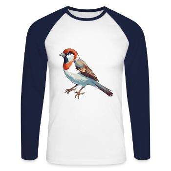 Sparrow Colorful Watercolor Cartoon Kawaii Animal - Unisex Long Sleeve Baseball T-Shirt - white/navy - Front - Nik (191cm)