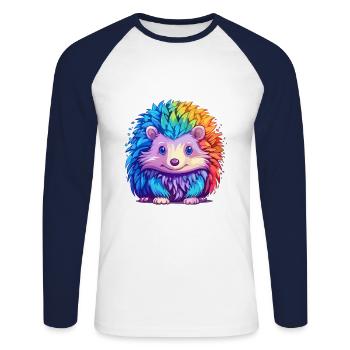 Igel Buntes Aquarell Cartoon Kawaii Tier - Unisex Baseballshirt langarm - Weiß/Navy - Vorne - Nik (191cm)