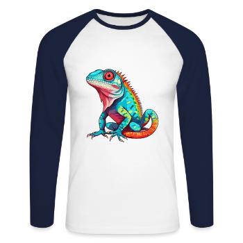 Lizard Colorful Watercolor Cartoon Kawaii Animal - Unisex Long Sleeve Baseball T-Shirt - white/navy - Front - Nik (191cm)