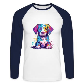 Dog Colorful Watercolor Cartoon Kawaii Animal - Unisex Long Sleeve Baseball T-Shirt - white/navy - Front - Nik (191cm)