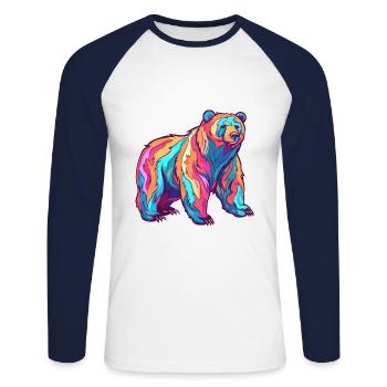 Ours Aquarelle Colorée Dessin Animé Kawaii Animal - T-shirt baseball manches longues Homme - blanc/marine - Devant - Nik (191cm)