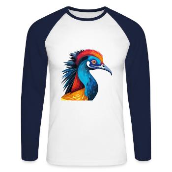 Casoar Aquarelle Colorée Dessin Animé Kawaii Anima - T-shirt baseball manches longues Homme - blanc/marine - Devant - Nik (191cm)