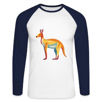 Kangourou Aquarelle Colorée Dessin Animé Kawaii Animal - T-shirt baseball manches longues Homme - blanc/marine - Devant - Nik (191cm)