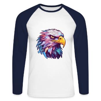 Aigle Aquarelle Colorée Dessin Animé Kawaii Animal - T-shirt baseball manches longues Homme - blanc/marine - Devant - Nik (191cm)