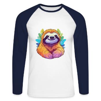 Faultier buntes Aquarell Cartoon Kawaii Tier - Unisex Baseballshirt langarm - Weiß/Navy - Vorne - Nik (191cm)