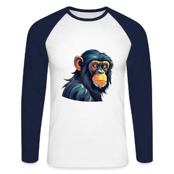 Bonobo Colorful Watercolor Cartoon Kawaii Animal - Unisex Long Sleeve Baseball T-Shirt - white/navy - Front - Nik (191cm)