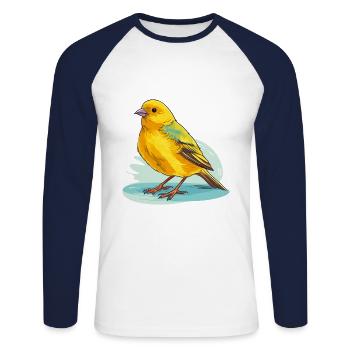 Canari Aquarelle Colorée Dessin Animé Kawaii Animal - T-shirt baseball manches longues Homme - blanc/marine - Devant - Nik (191cm)