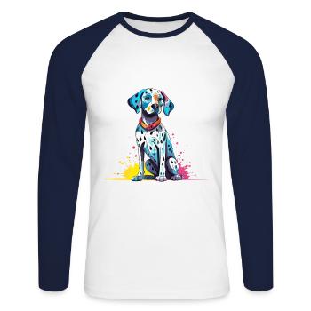 Dalmatinischer Hund Bunte Aquarell-Karikatur Kawaii A - Unisex Baseballshirt langarm - Weiß/Navy - Vorne - Nik (191cm)