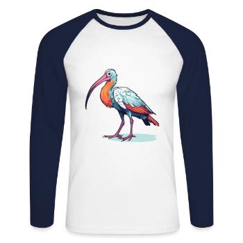 Ibis Colorful Watercolor Cartoon Kawaii Animal - Unisex Long Sleeve Baseball T-Shirt - white/navy - Front - Nik (191cm)